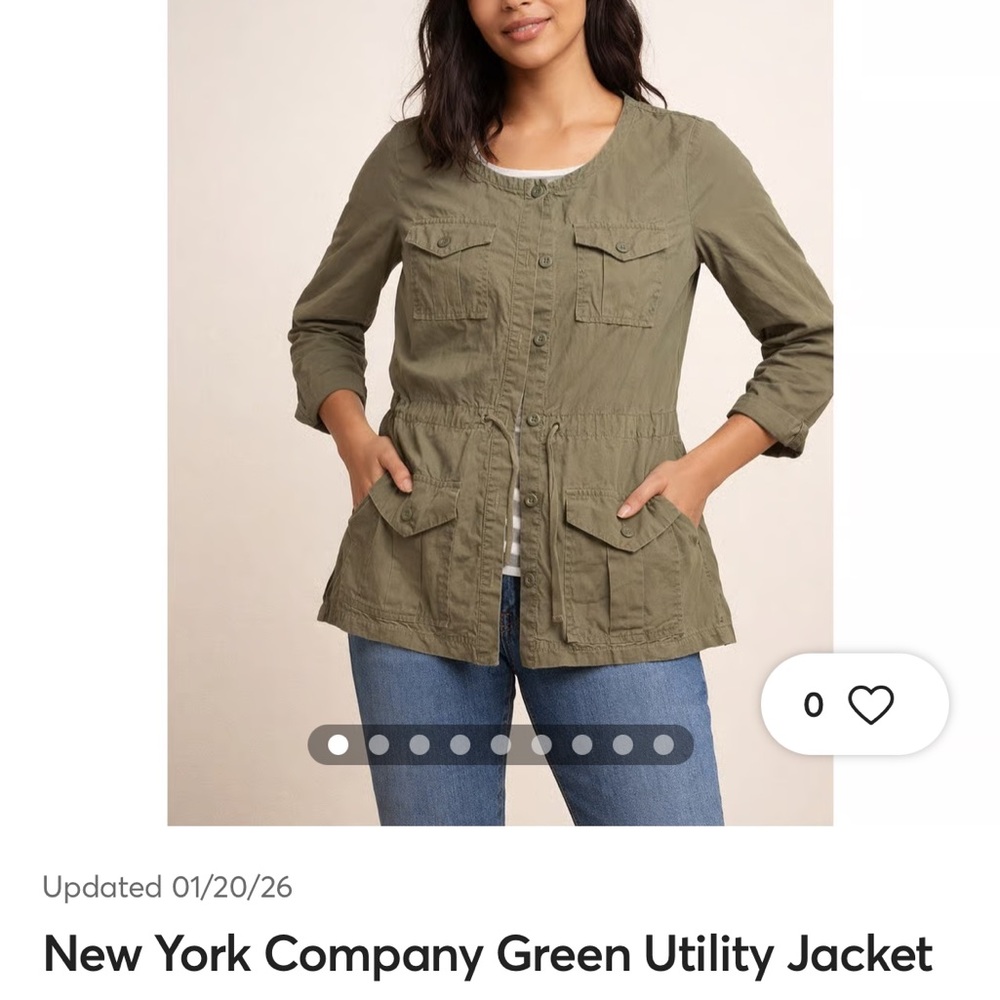 New York & Company Utility Jacket Button Front Drawstring Waist small green NWT